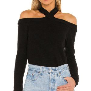 Cross Neck Cold Shoulder Crewneck